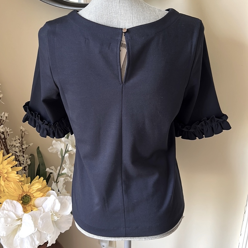 NWT Banana Republic Navy Ruffled Short Sleeve Top. Size XS - Picture 3 of 4